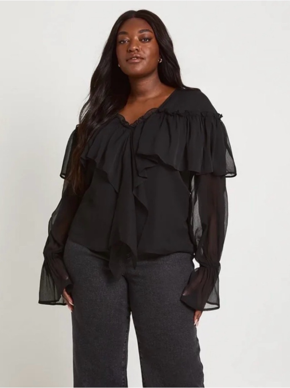 Missguided Black Ruffle Peplum Blouse Women